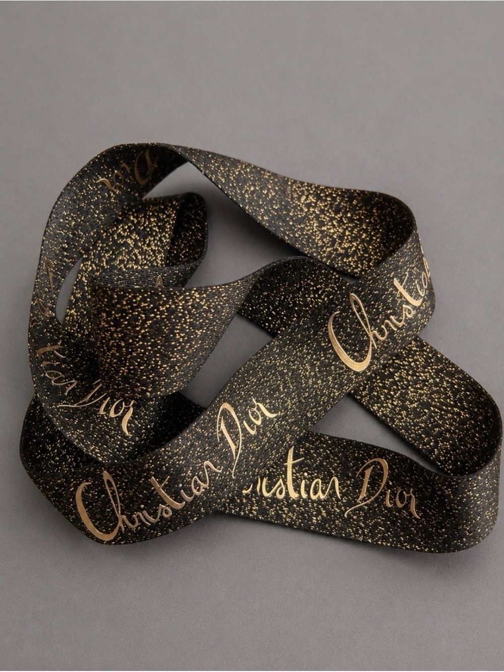 Authentic Dior Black Gold Glitter Logo Ribbon 29” Luxury Gift Wrap